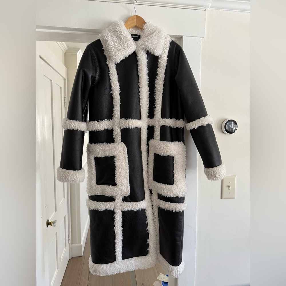 Black and White Shearling Coat